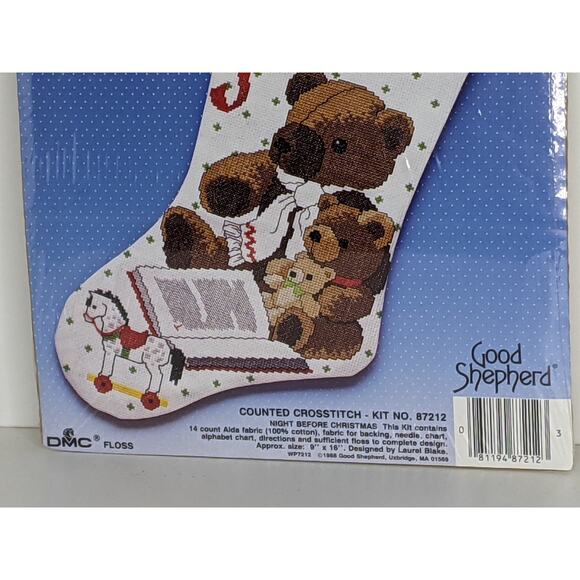 VTG Night Before Christmas Teddy Bear Cross Stitch Stocking Good Shepherd #87212 - Picture 3 of 5